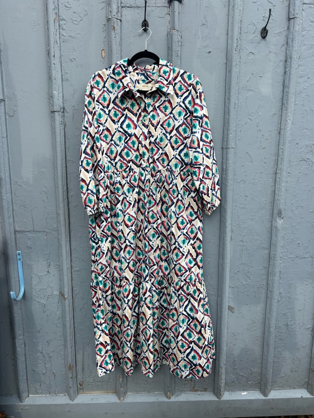 Anthropologie Maeve Bettina Tiered Geometric Shirt dress, size L, - Picture 3 of 11